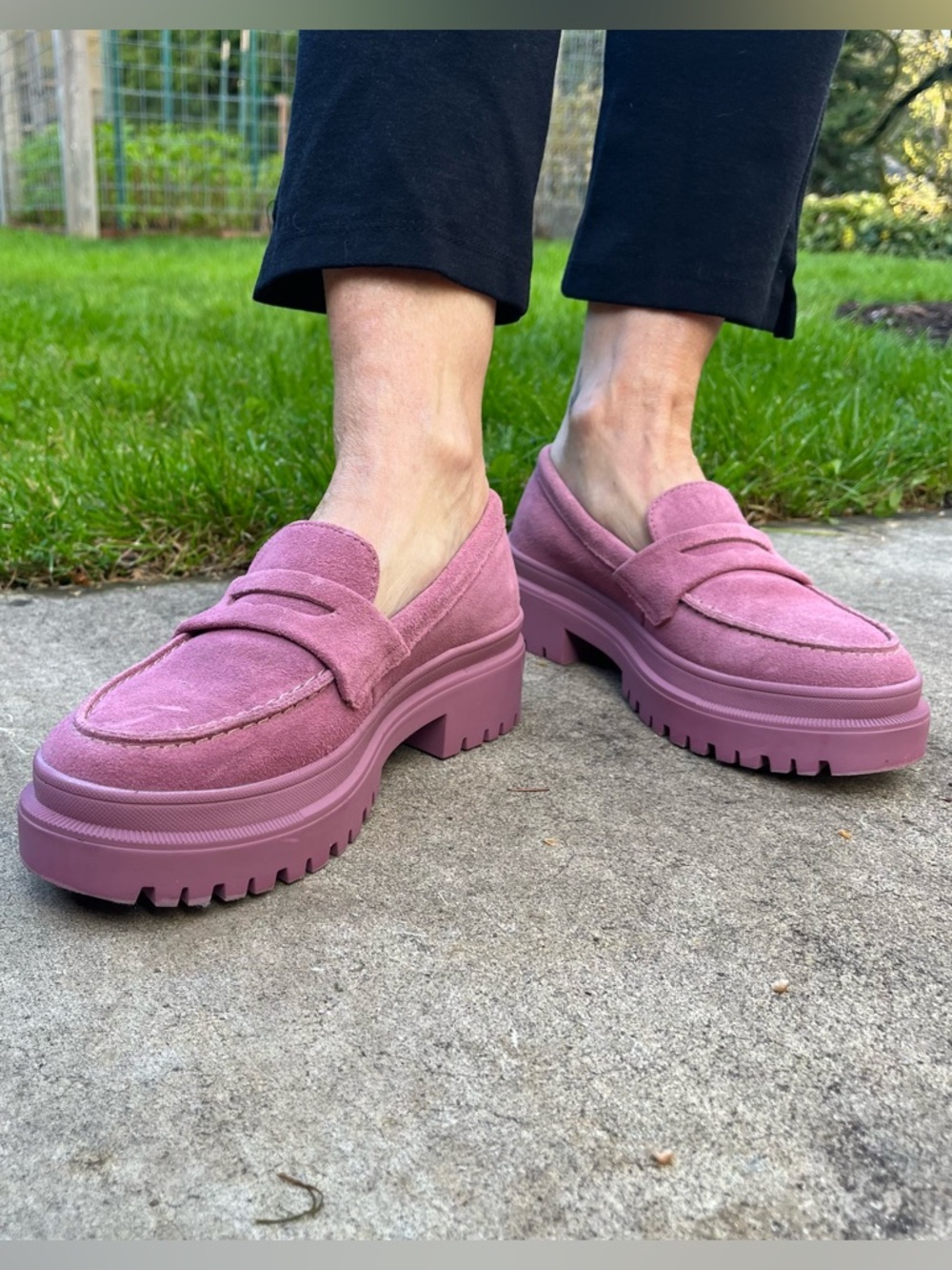 Patina Pink Suede Chunky Loafers